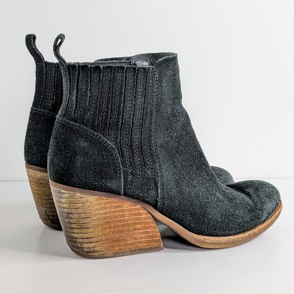 Kork Ease Ankle Boots Cinca Womens 8 Black Suede Leather Chunky Heels Pull On - Picture 14 of 15